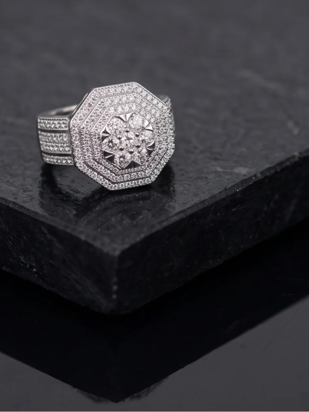 Moissanite Diamond Cluster Octagonal Ring SZ11